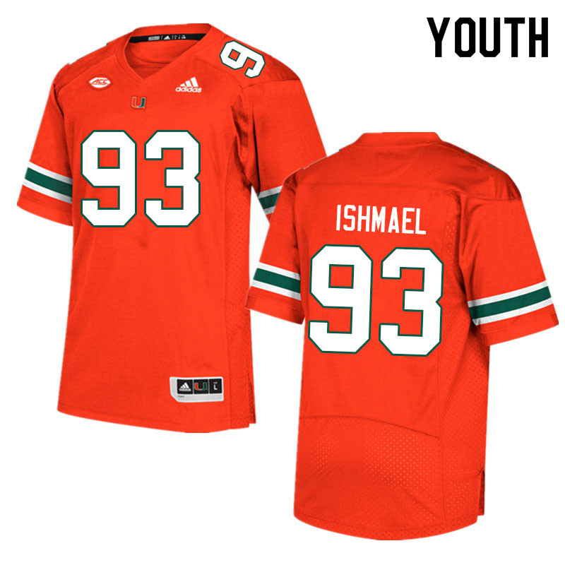 Youth #93 Jabari Ishmael Miami Hurricanes College Football Jerseys Sale-Orange - Click Image to Close